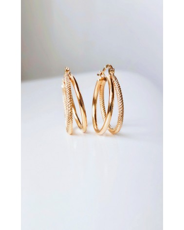 Boucles d'oreilles créoles à deux anneaux lisses et striés