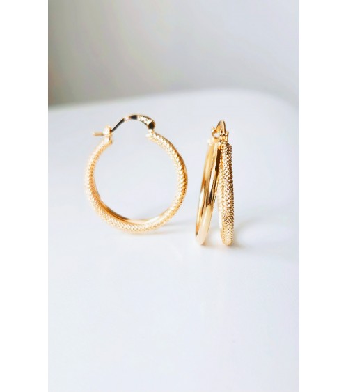 Boucles d'oreilles créoles à deux anneaux lisses et striés
