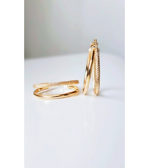 Boucles d'oreilles créoles à deux anneaux lisses et striés