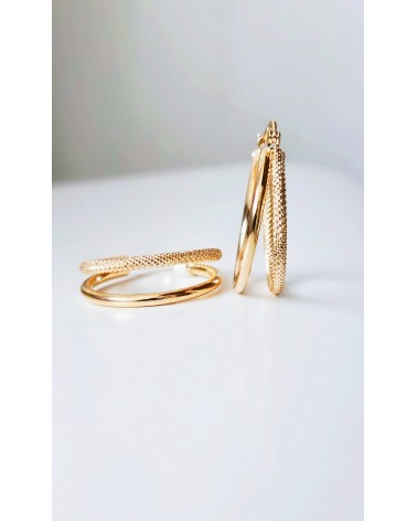 Boucles d'oreilles créoles à deux anneaux lisses et striés