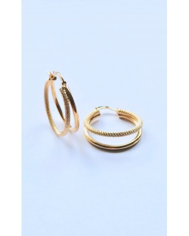 Boucles d'oreilles créoles à deux anneaux lisses et striés