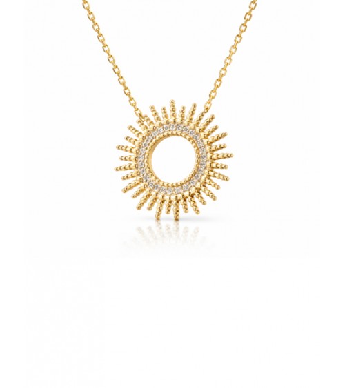Collier "soleil" en plaqué or serti en son centre d'oxydes de zirconium