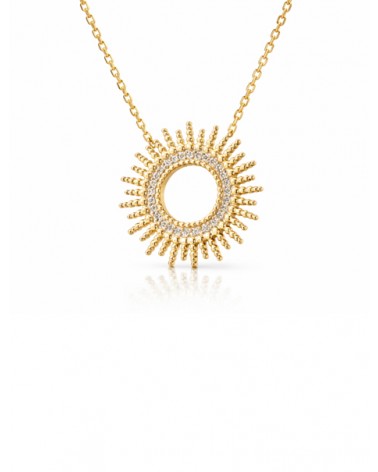 Collier "soleil" en plaqué or serti en son centre d'oxydes de zirconium