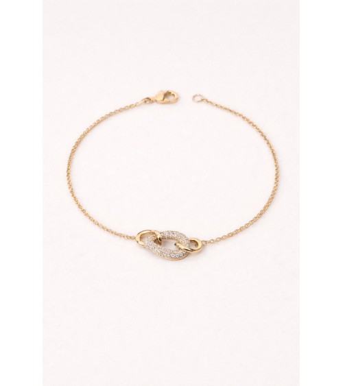 Bracelet en plaqué or avec trois maillons ovales entrelacés dont un avec oxyde de zirconium