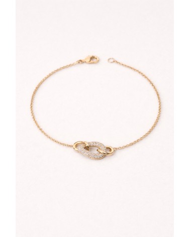 Bracelet en plaqué or avec trois maillons ovales entrelacés dont un avec oxyde de zirconium