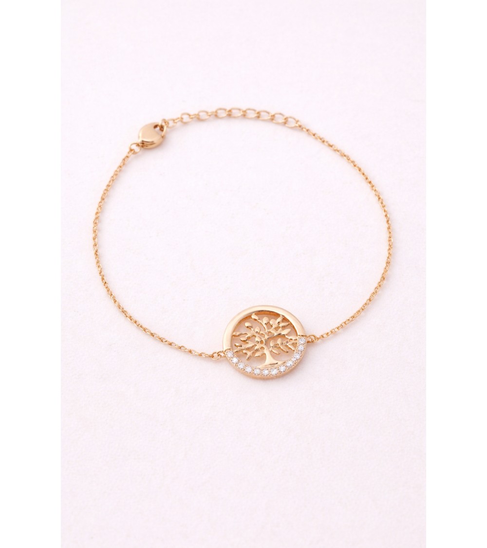 Gourmette "arbre de vie" en plaqué or et oxyde de zirconium