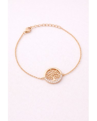 Gourmette "arbre de vie" en plaqué or et oxyde de zirconium