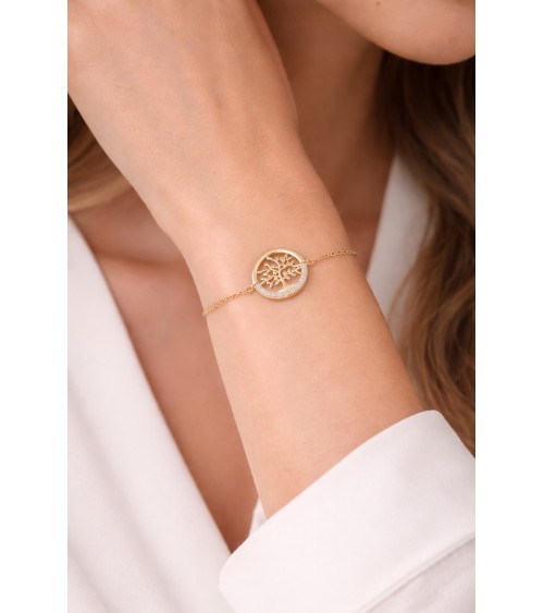 Gourmette "arbre de vie" en plaqué or et oxyde de zirconium