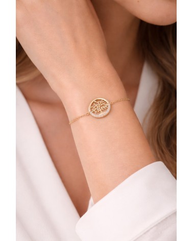 Gourmette "arbre de vie" en plaqué or et oxyde de zirconium