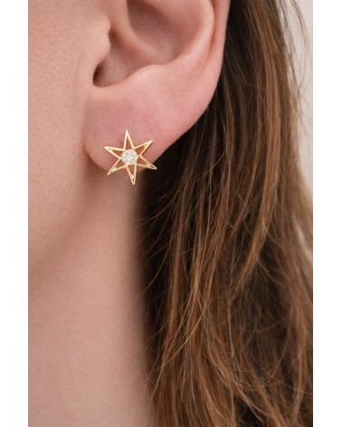 Boucles d'oreilles étoile en plaqué or et oxyde de zirconium au centre