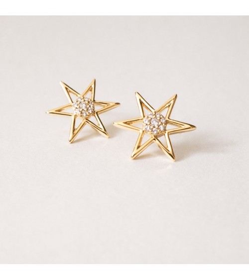 Boucles d'oreilles étoile en plaqué or et oxyde de zirconium au centre