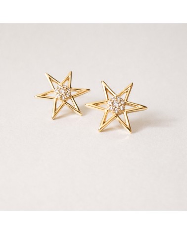 Boucles d'oreilles étoile en plaqué or et oxyde de zirconium au centre