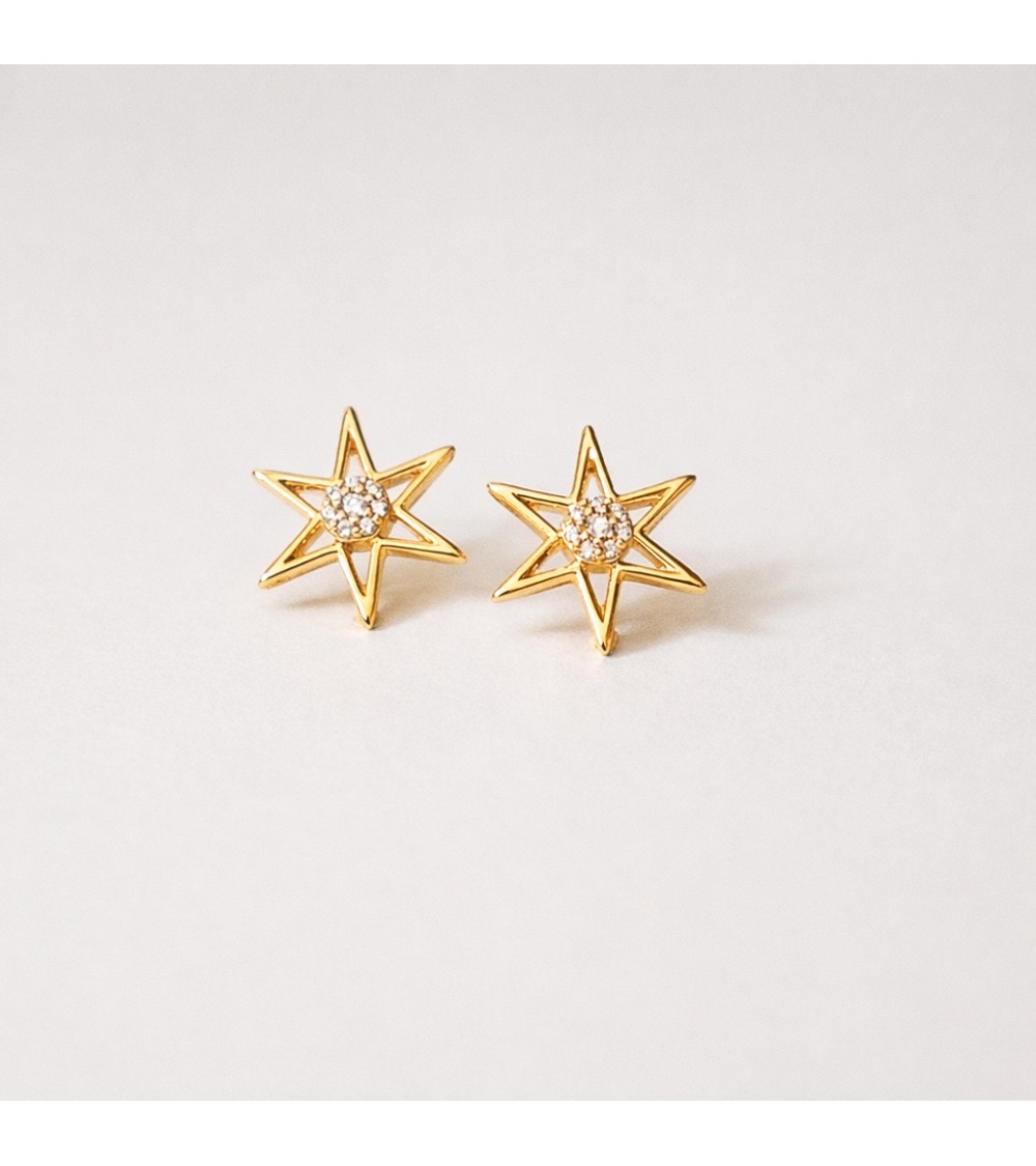 Boucles d'oreilles étoile en plaqué or et oxyde de zirconium au centre
