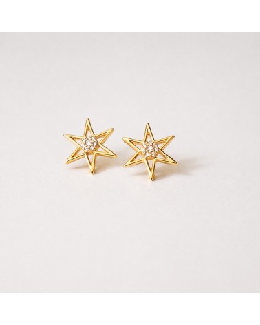 Boucles d'oreilles étoile en plaqué or et oxyde de zirconium au centre