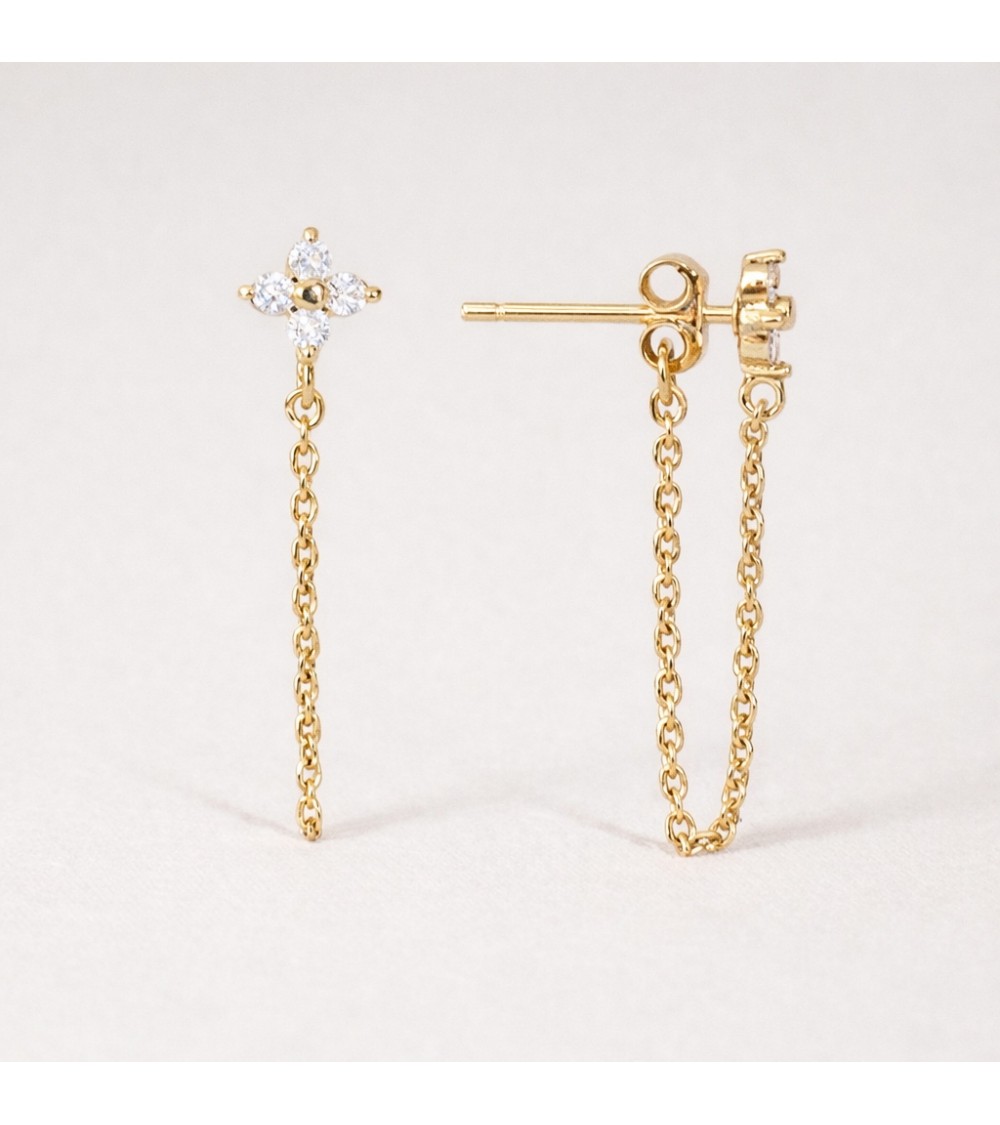 Boucles d'oreilles en plaqué or pendantes avec fleur en oxyde de zirconium
