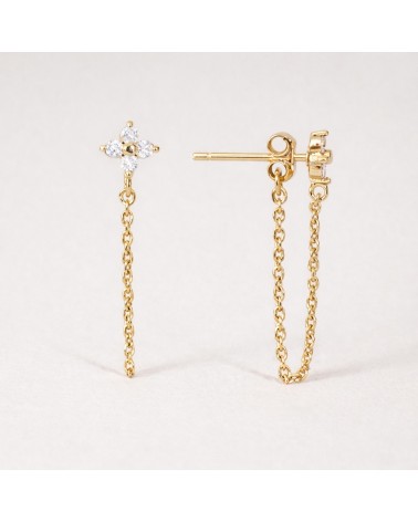 Boucles d'oreilles en plaqué or pendantes avec fleur en oxyde de zirconium