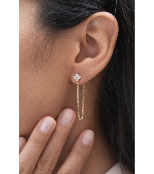 Boucles d'oreilles en plaqué or pendantes avec fleur en oxyde de zirconium, avec poussettes