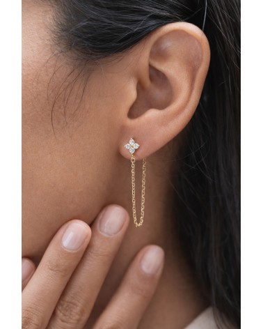 Boucles d'oreilles en plaqué or pendantes avec fleur en oxyde de zirconium, avec poussettes