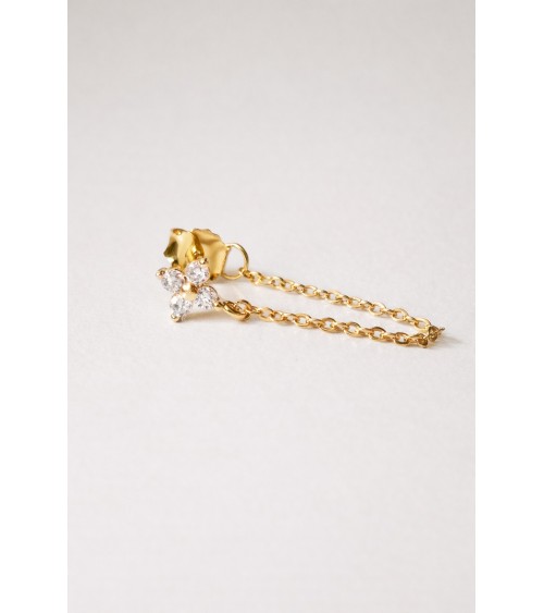 Boucles d'oreilles en plaqué or pendantes avec fleur en oxyde de zirconium, avec poussettes