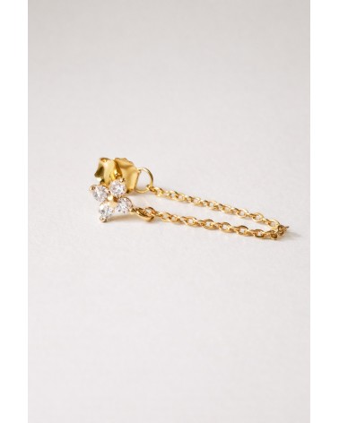 Boucles d'oreilles en plaqué or pendantes avec fleur en oxyde de zirconium, avec poussettes