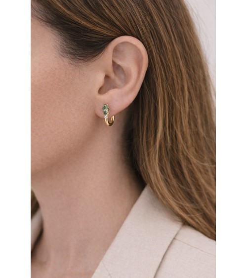 Boucles d'oreilles demi créoles en plaqué or avec pierre facette smoky vert