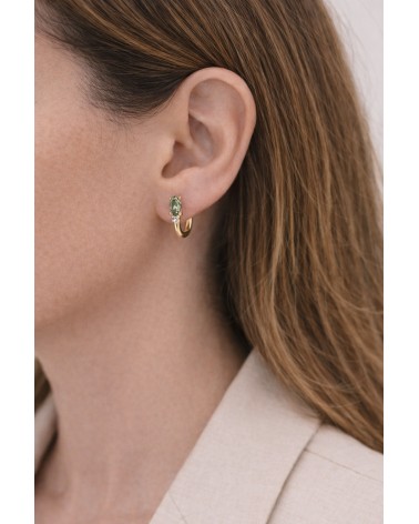 Boucles d'oreilles demi créoles en plaqué or avec pierre facette smoky vert