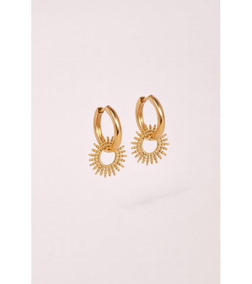 Boucles d'oreilles créoles en plaqué or avec un "soleil" pendant