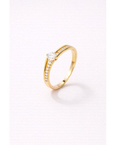 Bague solitaire double rangs lisses en plaqué or et un rang avec oxydes de zirconium