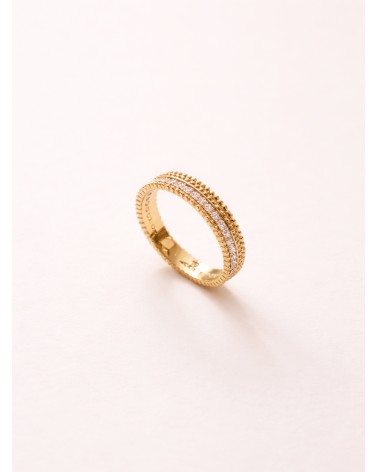 Bague anneau en plaqué or avec un rang d'oxydes de zirconium, les autres rangs boules