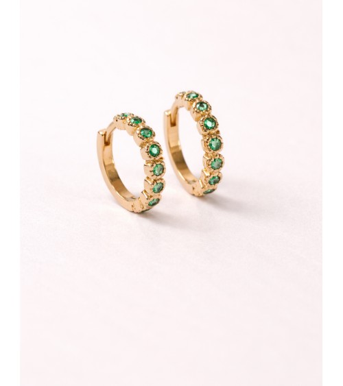 Mini créoles en plaqué or serties d'oxydes de zirconium teintés vert