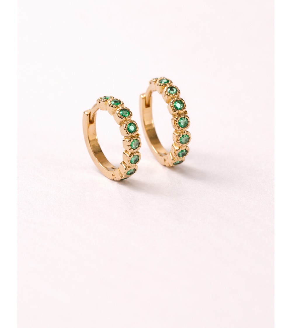 Mini créoles en plaqué or serties d'oxydes de zirconium teintés vert