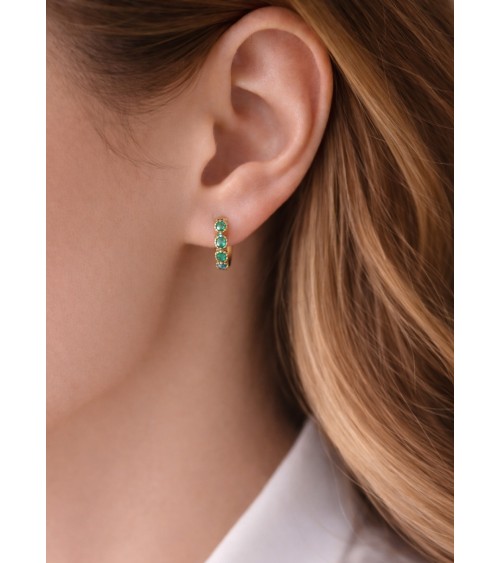 Mini créoles en plaqué or serties d'oxydes de zirconium teintés vert