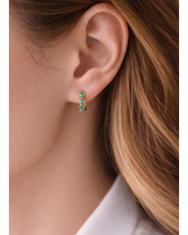 Mini créoles en plaqué or serties d'oxydes de zirconium teintés vert