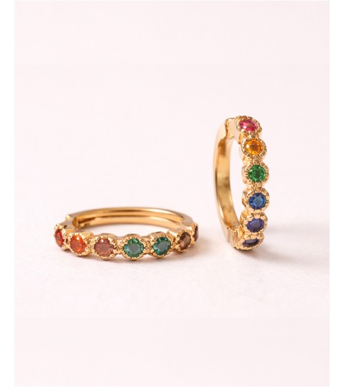 Mini créoles en plaqué or serties d'oxydes de zirconium multicolores