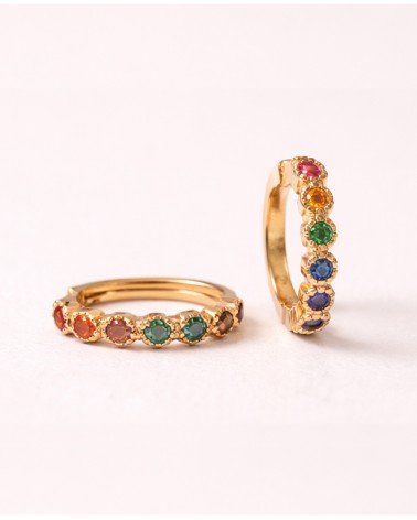 Mini créoles en plaqué or serties d'oxydes de zirconium multicolores