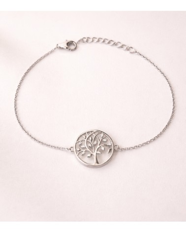 Bracelet "arbre de vie" en argent 925/1000ème rhodié avec une nacre et oxyde de zirconium sur les branches