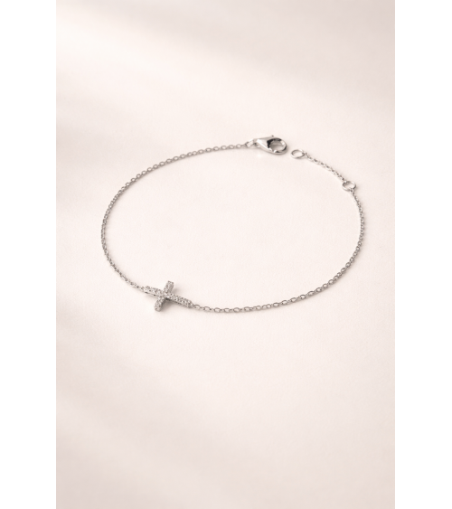 Bracelet croix en argent 925/1000ème rhodié et oxyde de zirconium
