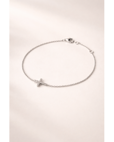 Bracelet croix en argent 925/1000ème rhodié et oxyde de zirconium