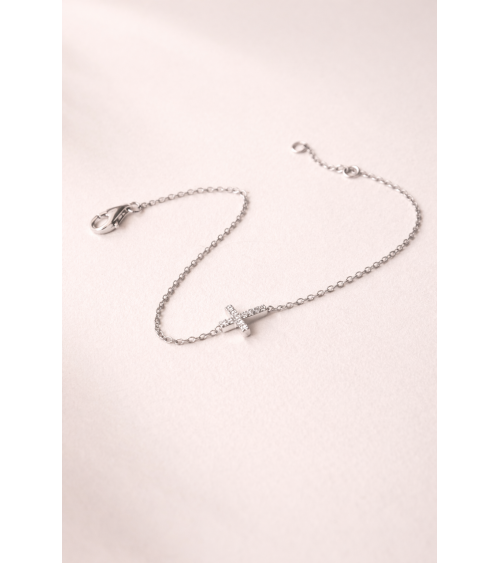 Bracelet croix en argent 925/1000ème rhodié et oxyde de zirconium