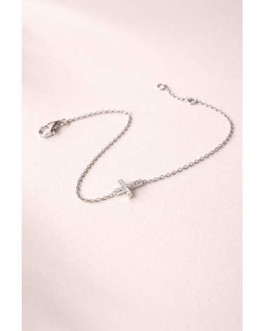 Bracelet croix en argent 925/1000ème rhodié et oxyde de zirconium