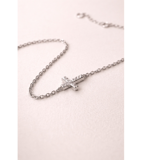 Bracelet croix en argent 925/1000ème rhodié et oxyde de zirconium