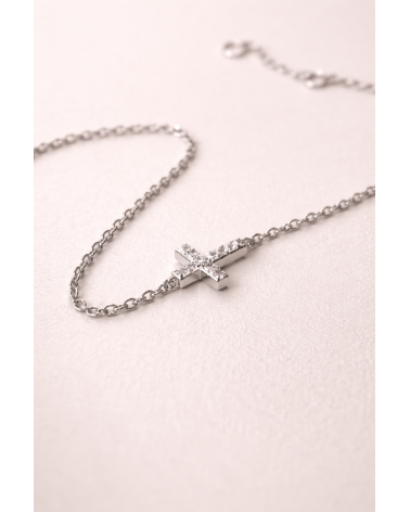 Bracelet croix en argent 925/1000ème rhodié et oxyde de zirconium