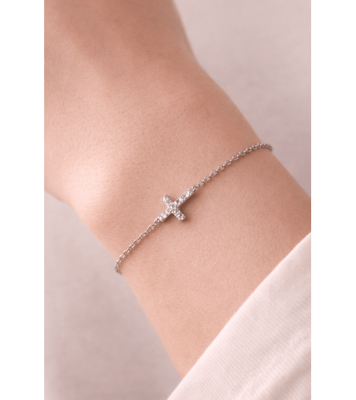 Bracelet croix en argent 925/1000ème rhodié et oxyde de zirconium