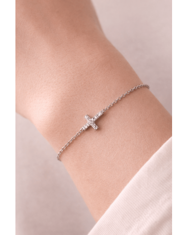 Bracelet croix en argent 925/1000ème rhodié et oxyde de zirconium