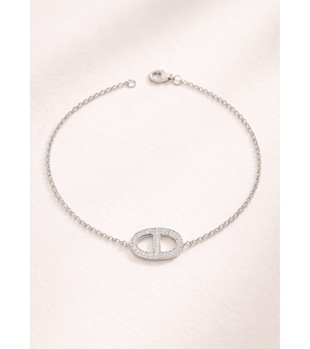 Bracelet maille marine en argent 925/1000 et oxydes de zirconium