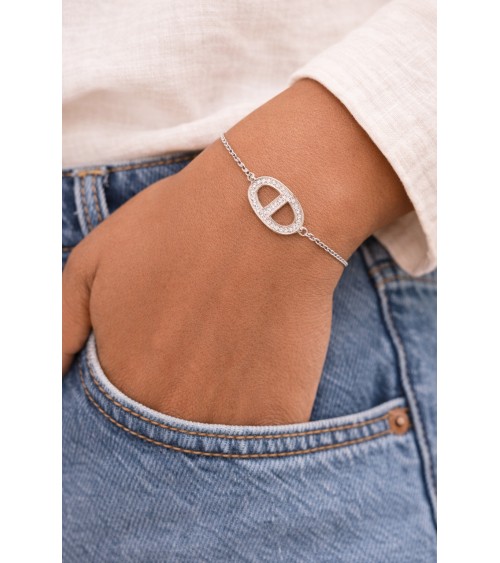 Bracelet maille marine en argent 925/1000 et oxydes de zirconium