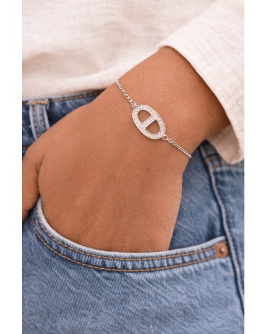 Bracelet maille marine en argent 925/1000 et oxydes de zirconium