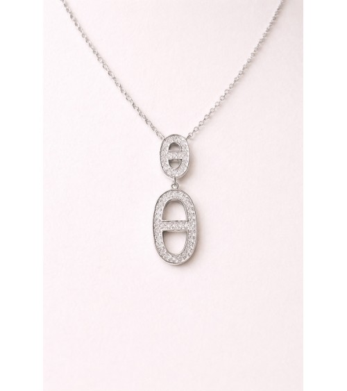 Collier maille marine en argent 925/1000 rhodié et oxydes de zirconium