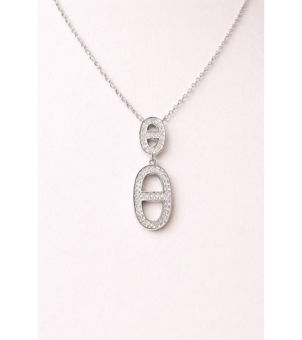 Collier maille marine en argent 925/1000 rhodié et oxydes de zirconium