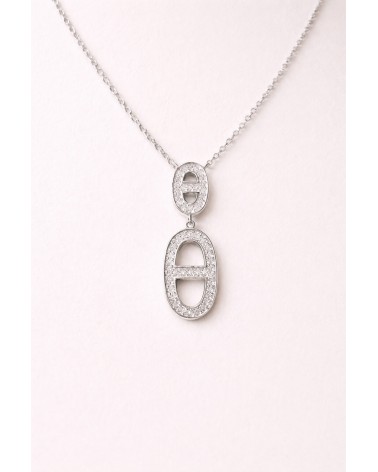 Collier maille marine en argent 925/1000 rhodié et oxydes de zirconium